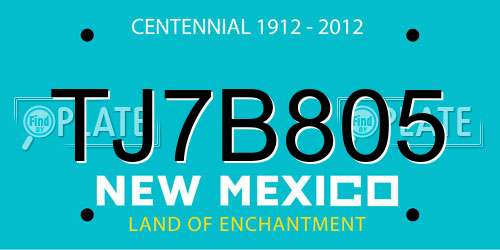 TJ7B805 New Mexico License Plate