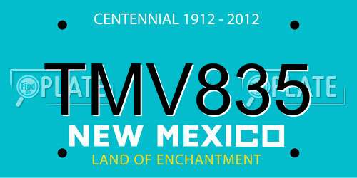 TMV835 New Mexico License Plate