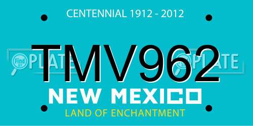 TMV962 New Mexico License Plate