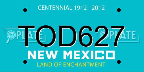 TOD627 New Mexico License Plate