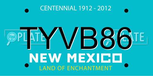 TYVB86 New Mexico License Plate