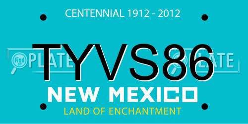 TYVS86 New Mexico License Plate