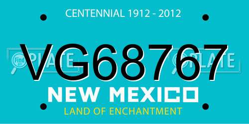 VG68767 New Mexico License Plate