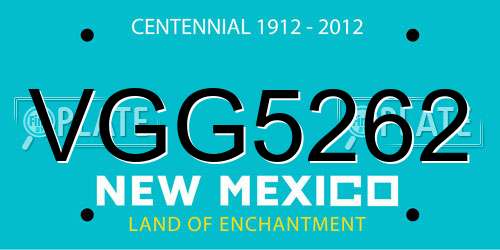 VGG5262 New Mexico License Plate