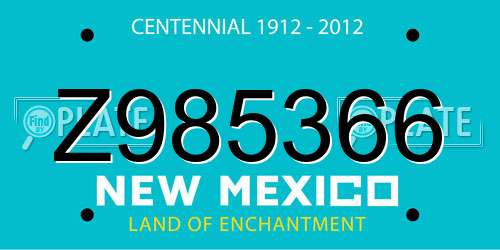 Z985366 New Mexico License Plate