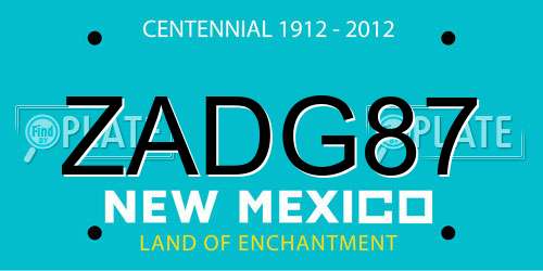 ZADG87 New Mexico License Plate