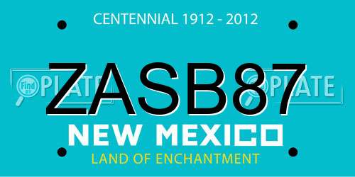 ZASB87 New Mexico License Plate