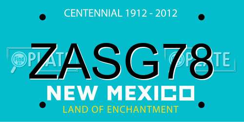 ZASG78 New Mexico License Plate