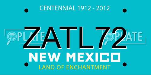 ZATL72 New Mexico License Plate