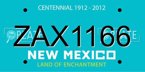ZAX1166 New Mexico License Plate