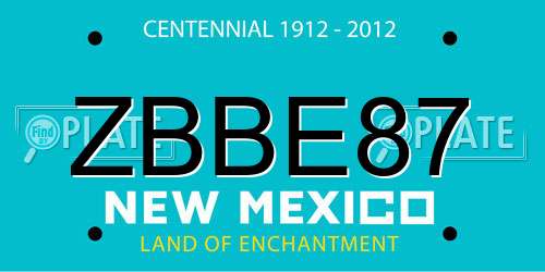 ZBBE87 New Mexico License Plate