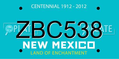 ZBC538 New Mexico License Plate