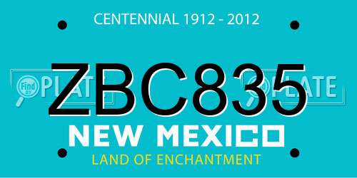 ZBC835 New Mexico License Plate