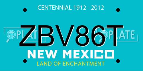 ZBV86T New Mexico License Plate