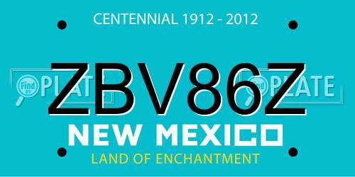 ZBV86Z New Mexico License Plate