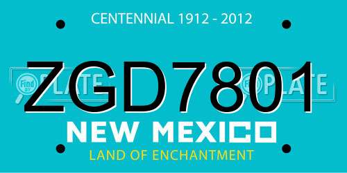 ZGD7801 New Mexico License Plate