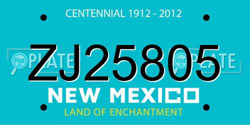 ZJ25805 New Mexico License Plate