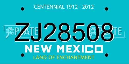 ZJ28508 New Mexico License Plate