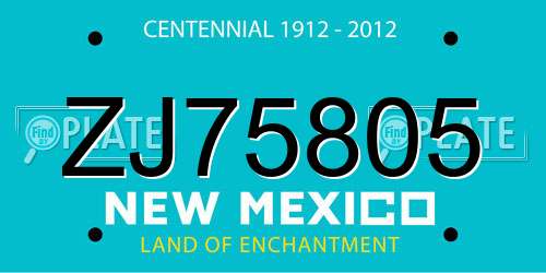 ZJ75805 New Mexico License Plate