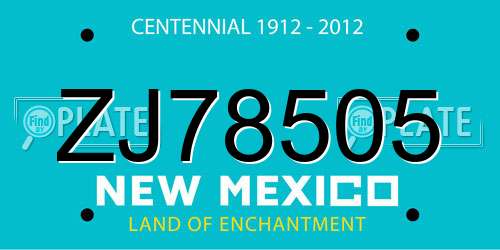 ZJ78505 New Mexico License Plate