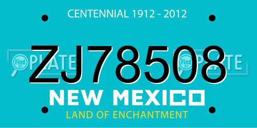 ZJ78508 New Mexico License Plate
