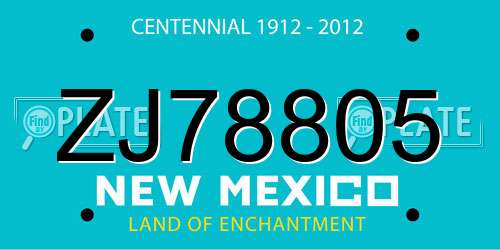 ZJ78805 New Mexico License Plate