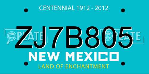 ZJ7B805 New Mexico License Plate