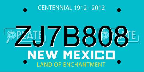 ZJ7B808 New Mexico License Plate