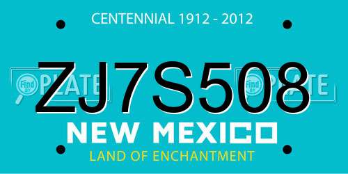 ZJ7S508 New Mexico License Plate