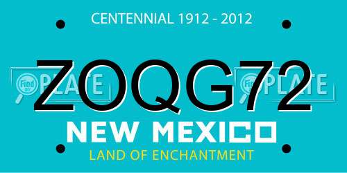 ZOQG72 New Mexico License Plate