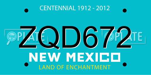 ZQD672 New Mexico License Plate