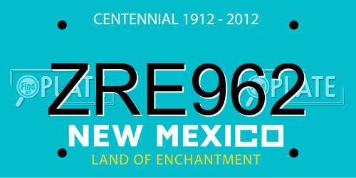 ZRE962 New Mexico License Plate