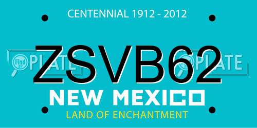 ZSVB62 New Mexico License Plate