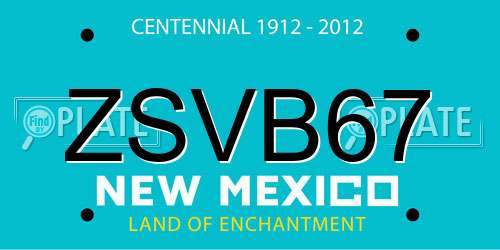 ZSVB67 New Mexico License Plate
