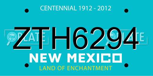 ZTH6294 New Mexico License Plate