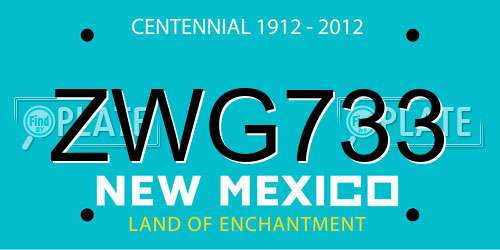 ZWG733 New Mexico License Plate