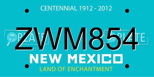 ZWM854 New Mexico License Plate