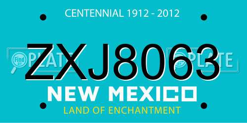 ZXJ8063 New Mexico License Plate