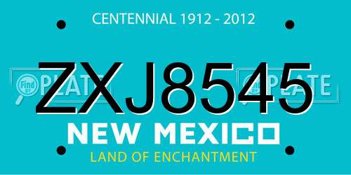ZXJ8545 New Mexico License Plate