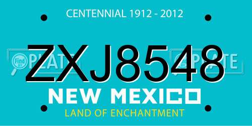 ZXJ8548 New Mexico License Plate