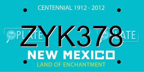 ZYK378 New Mexico License Plate