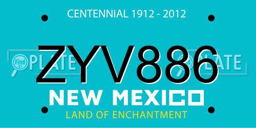 ZYV886 New Mexico License Plate