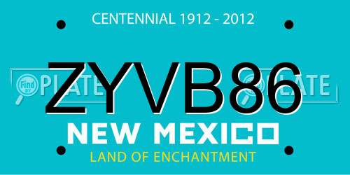ZYVB86 New Mexico License Plate