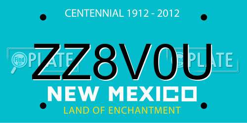 ZZ8V0U New Mexico License Plate