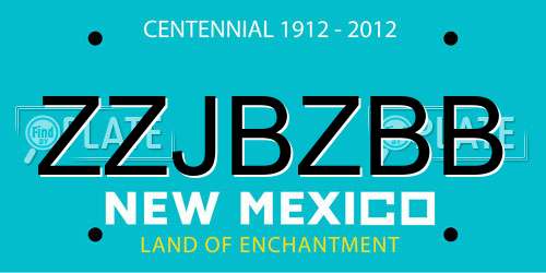 ZZJBZBB New Mexico License Plate