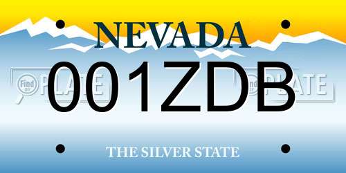 001ZDB Nevada License Plate