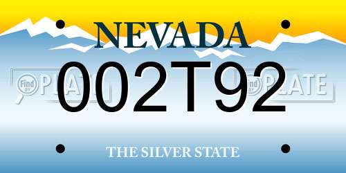 002T92 Nevada License Plate