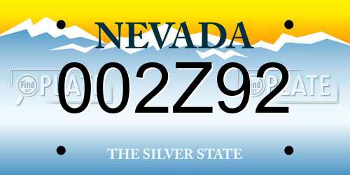 002Z92 Nevada License Plate