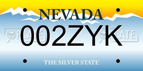 002ZYK Nevada License Plate