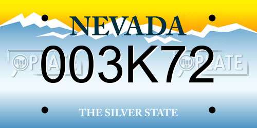 003K72 Nevada License Plate